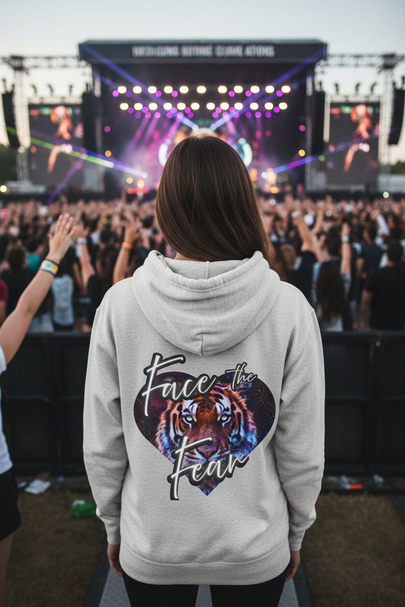 Face the Fear Tiger Heart Three-Panel Fleece Hoodie