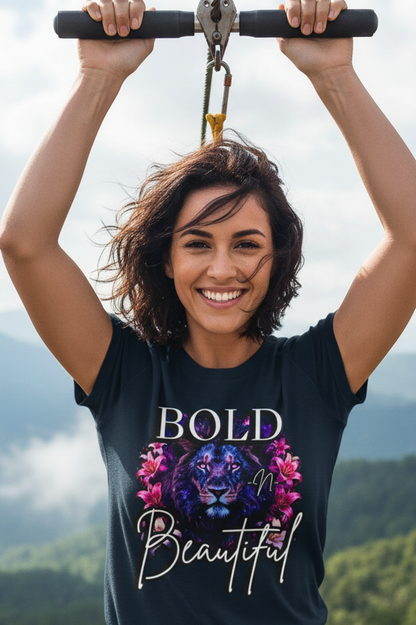 Bold N Beautiful Lion Flower Graphic Tee – Empowering Women's T-Shirt