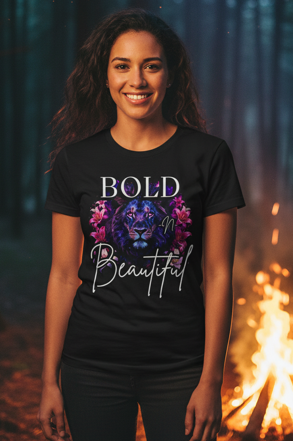 Bold N Beautiful Lion Flower Graphic Tee – Empowering Women's T-Shirt
