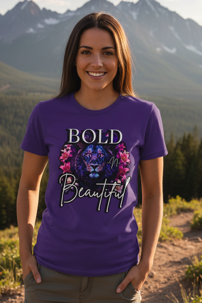 Bold N Beautiful Lion Flower Graphic Tee – Empowering Women's T-Shirt