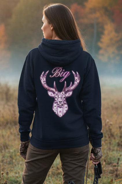 Pink Big Bucks hoodie design close-up
