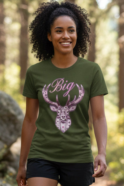 Pink Big Bucks tee design close-up