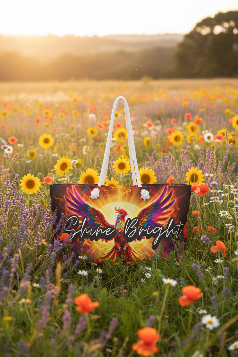 Shine Bright Phoenix & Flames Weekender Bag with Secret Hidden Message