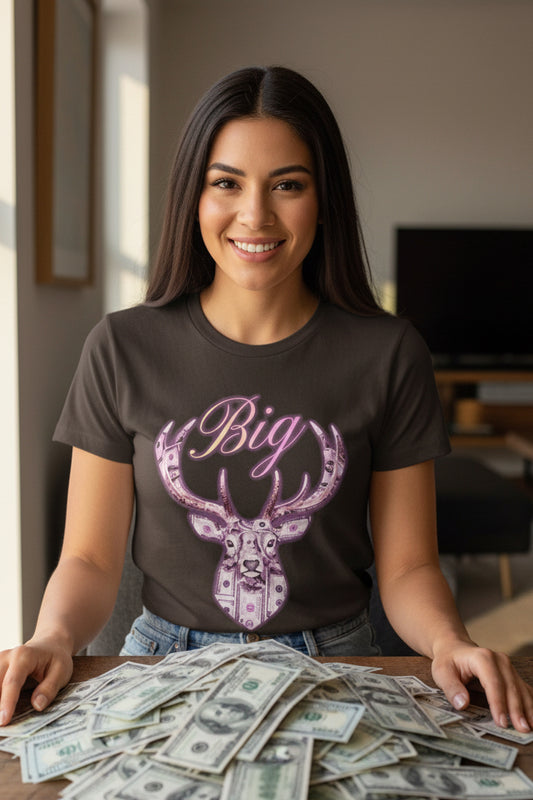 Pink Big Bucks tee worn lifestyle