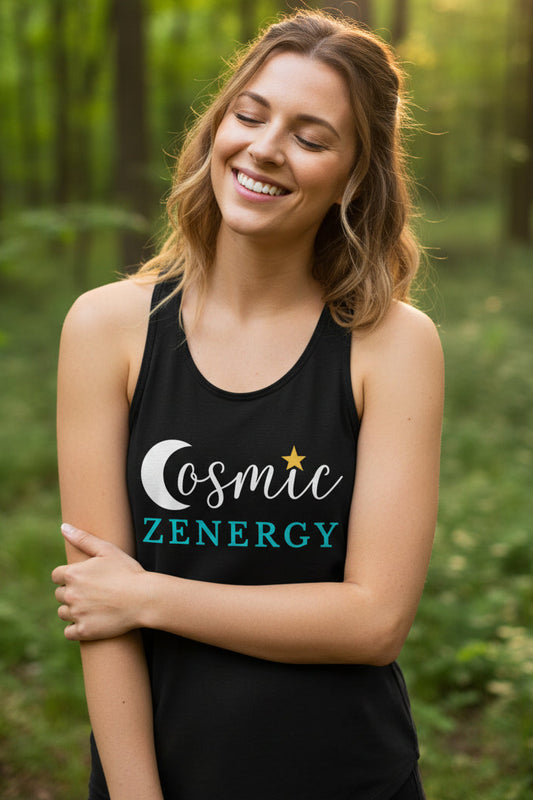Black tank top with text and gaming controller graphics on a white background