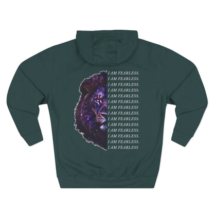 I Am Fearless Lion Three-Panel Fleece Hoodie – Bold Empowerment Hoodie