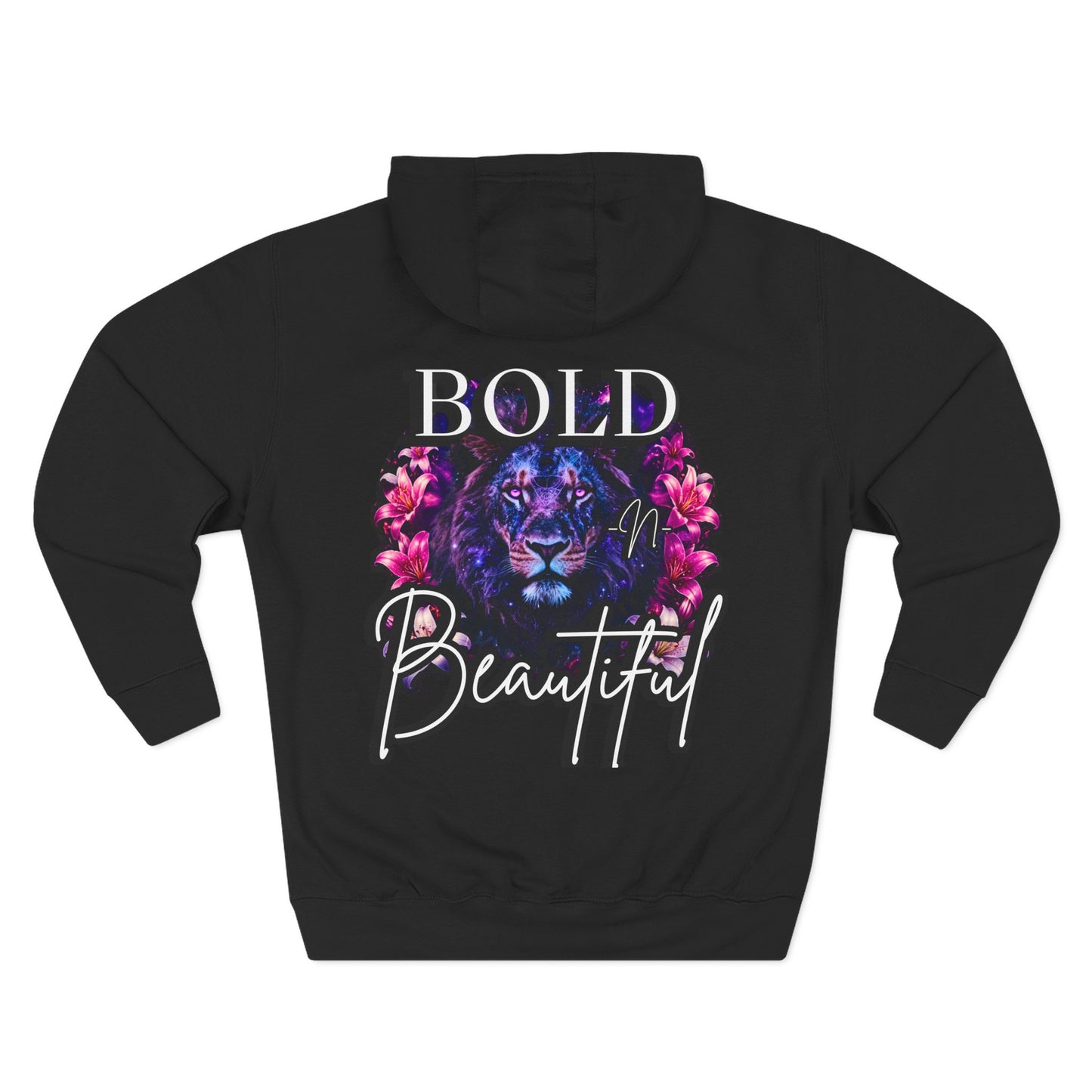 Bold N Beautiful Lion Head Three-Panel Fleece Hoodie – Empowering Graphic Hoodie