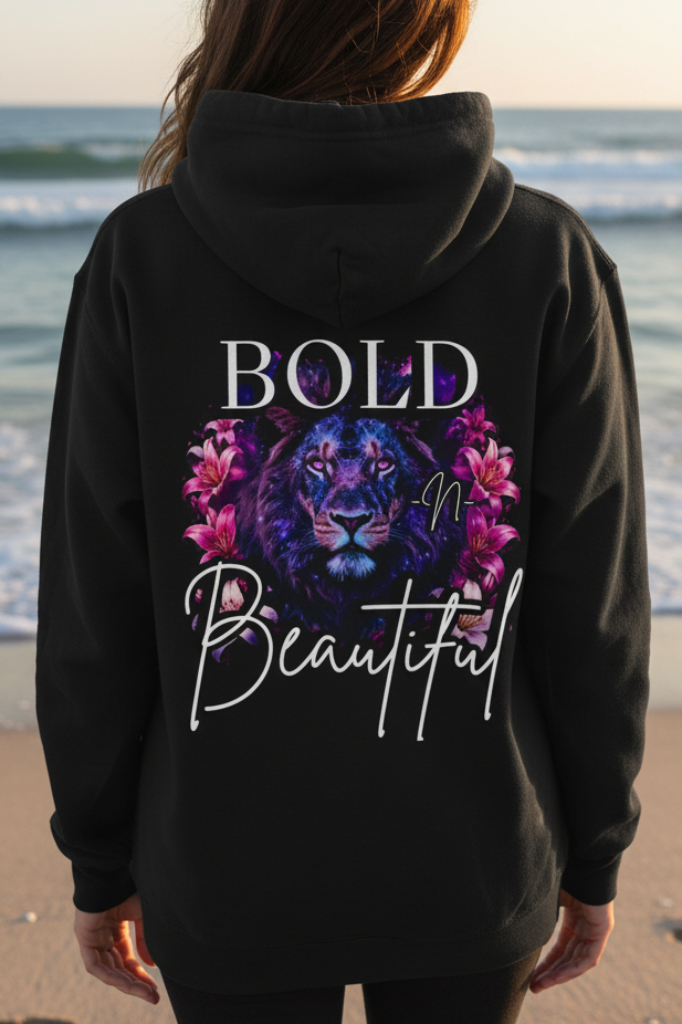 Bold N Beautiful Lion Head Three-Panel Fleece Hoodie – Empowering Graphic Hoodie