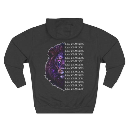I Am Fearless Lion Three-Panel Fleece Hoodie – Bold Empowerment Hoodie
