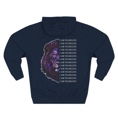 I Am Fearless Lion Three-Panel Fleece Hoodie – Bold Empowerment Hoodie