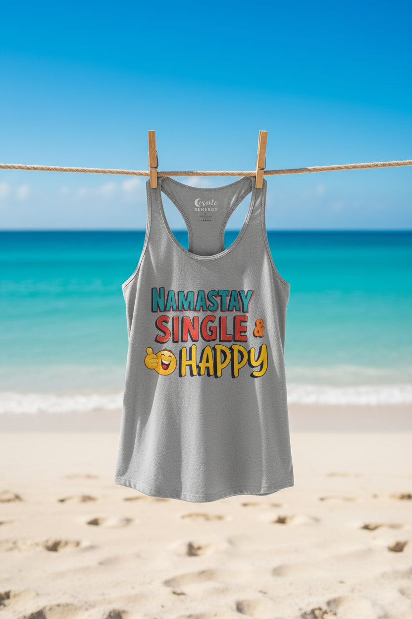 namastay single and happy Racerback Tank