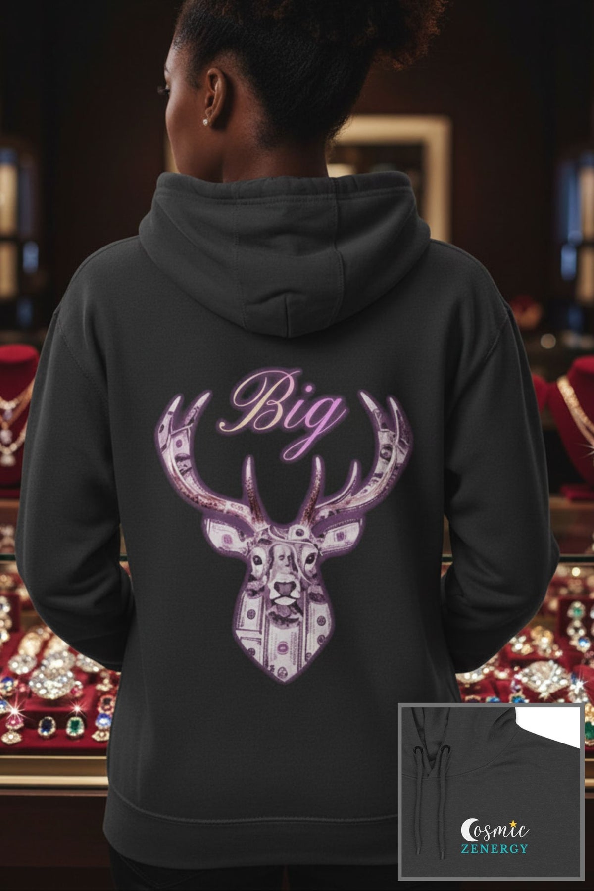 Pink Big Bucks Three-Panel Fleece Hoodie
