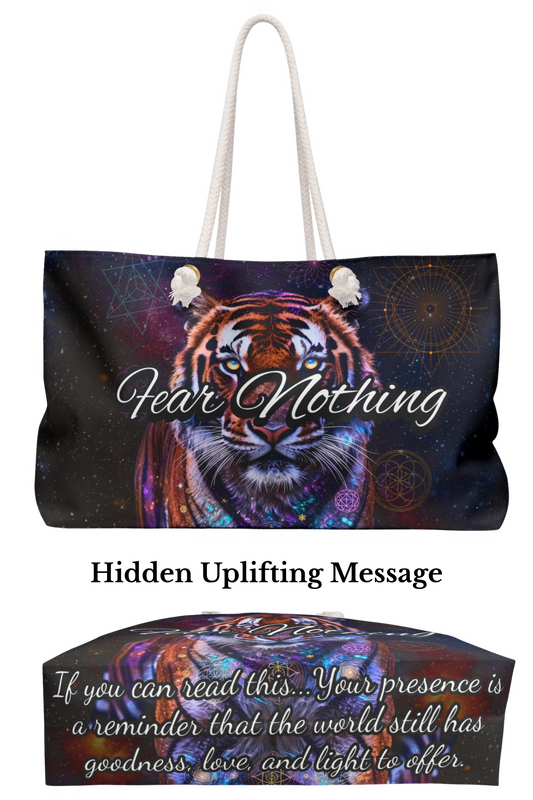 Fear Nothing Tiger Weekender Bag with Secret Hidden Message