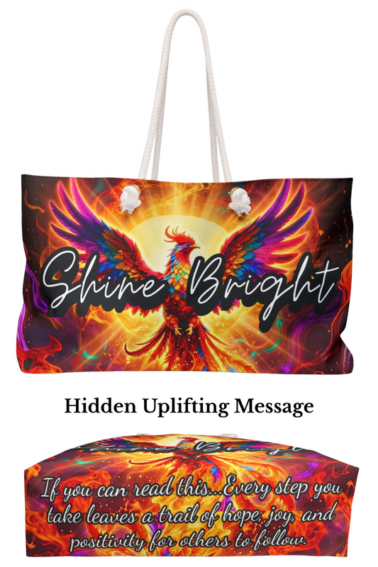 Shine Bright Phoenix & Flames Weekender Bag with Secret Hidden Message